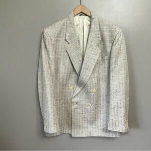 Vintage Christian Dior cream Blue Tweed Blazer Jacket USA RARE Lightwieght